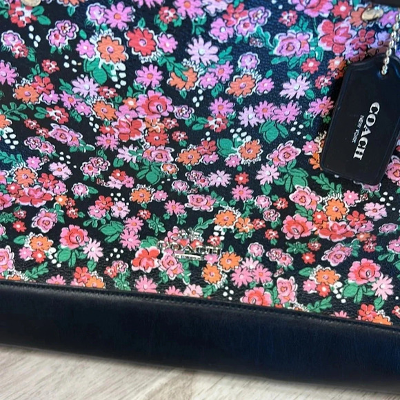 COACH Sierra Posey Cluster Black & Pink Floral Coated Canvas Satchel Bag #F57622 - Picture 4 of 8